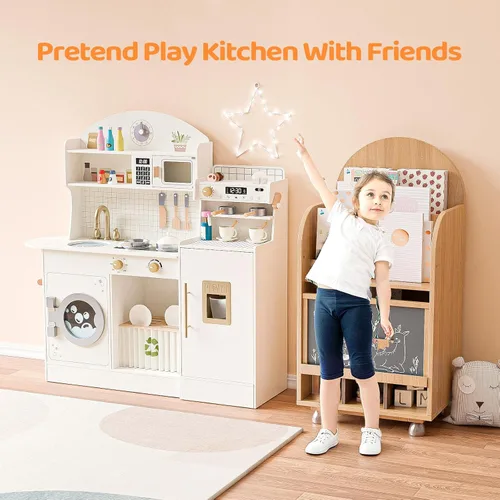 Miniatura 7 de JOYMOR Juego de cocina de madera con máquina de café, muchos accesorios de cocina de simulación, diseño de cocina para niños, mejor regalo