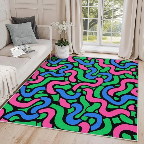 Miniatura 8 de Alfombras abstractas para sala de estar 8x10 - Alfombra abstracta, alfombra de 4x6, alfombra de área geométrica multicolor de estilo pop art