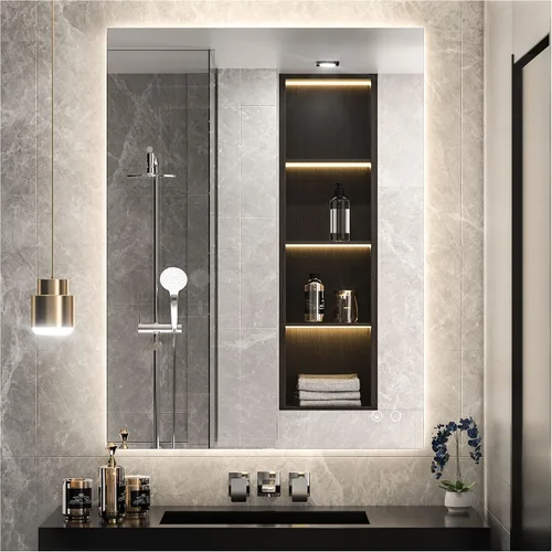 Miniatura 30 de Keonjinn - Espejo de 48x30 pulg retroiluminado LED para baño/tocador, luz de 3 colores ajustables blanca/cálida/natural, lúmenes altos, montaje