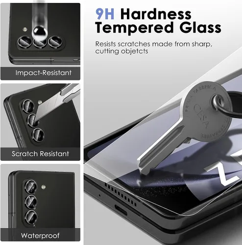 Miniatura 6 de Fotbor Paquete de 3 + 3 + 3 protectores de pantalla para Samsung Galaxy Z Fold 5, película flexible de pantalla interior + protector de pantalla