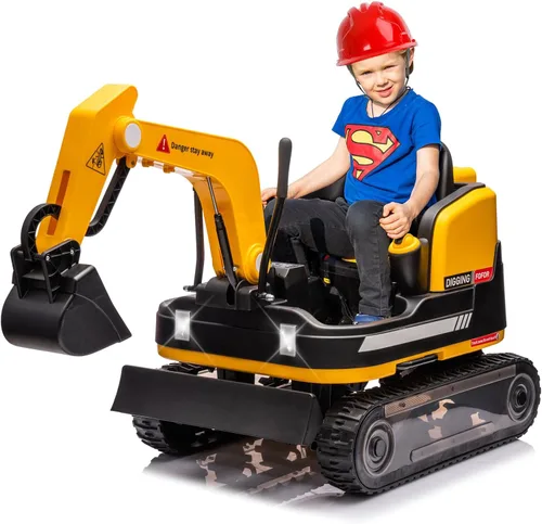 JOYLDIAS Retroceder y avanzar en 360 grados, excavadora y bulldozer para montar, juguete con batería de 12V12AH, retroexcavadora con diseño de