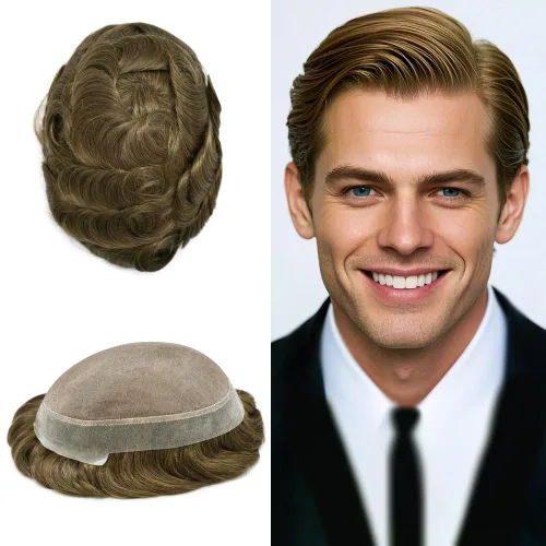 Miniatura 11 de Tupé para hombres, piezas de cabello humano real, sistema de unidades de cabello natural, línea capilar natural, pieza de repuesto para hombres