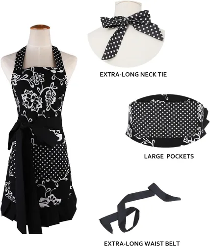 Miniatura 6 de Delantal para mujer Surblue, 100 % algodón orgánico, reutilizable, con dobladillo y dos bolsillos, tira extralarga