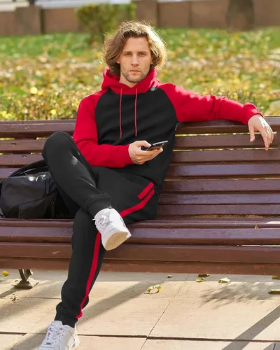 Miniatura 5 de Conjunto deportivo de 2 piezas para hombre, sudadera casual con capucha para hombre, atlético, deportivo, manga larga, conjunto de traje para trotar