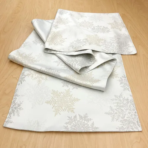 Miniatura 2 de CAIT CHAPMAN HOME COLLECTION - Mantel festivo de copos de nieve plateados y dorados metálicos en jacquard tejido (mantel de 35 x 183 cm)