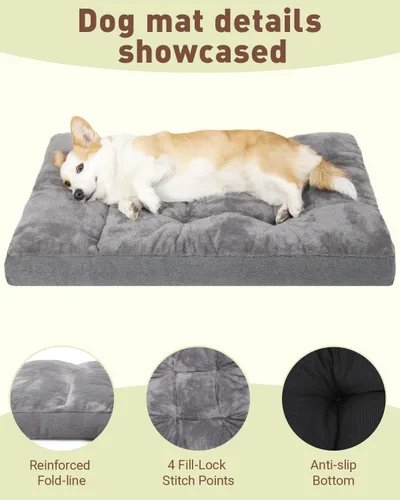 Miniatura 2 de NUPIDA Cama para perro para jaula para perros medianos y grandes, cama lavable a máquina, almohadilla de felpa para perrera con parte inferior Gris