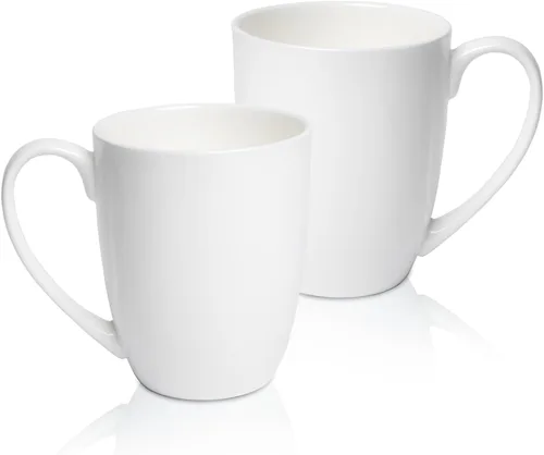 Tazas de Café Blancas de Porcelana Fina de Hueso en Juego de 2, Tazas de Té de 11 Oz con Mango Grande, Tazas de Café de Cerámica Ligeras, Tazas de