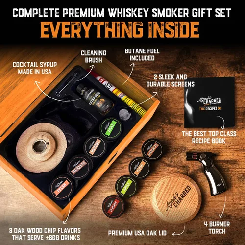 Miniatura 4 de Kit Ahumador de Cócteles de Whisky con Soplete, Jarabe Old Fashioned y Virutas de Madera de 8 Sabores - Ahumador Premium de Roble de EE.UU. - Kit