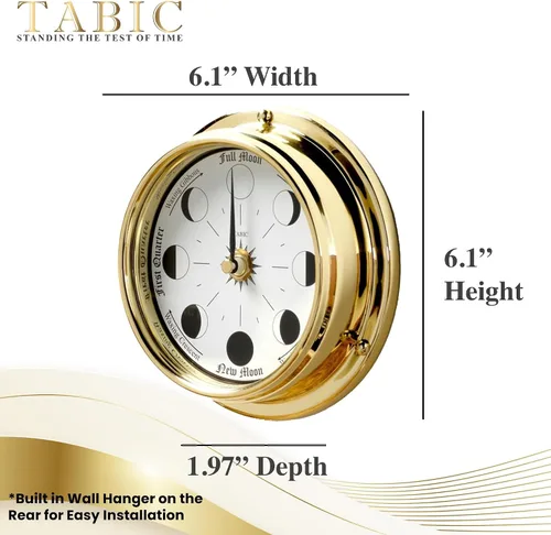 Miniatura 5 de Reloj Tradicional de Fases Lunares de Latón Macizo del Hemisferio Norte - Hecho a Mano en Inglaterra, Caja de Latón Pesado (1.1 lbs), 6x2 Pulgadas