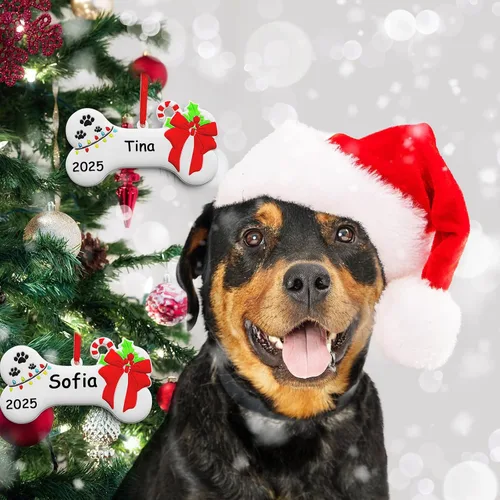 Miniatura 6 de Adorno de Navidad de Hueso de Perro 2025 Personalizado Decoración Colgante para Cachorros Perros Personalizada Manuscrita Primer Regalo Colgante