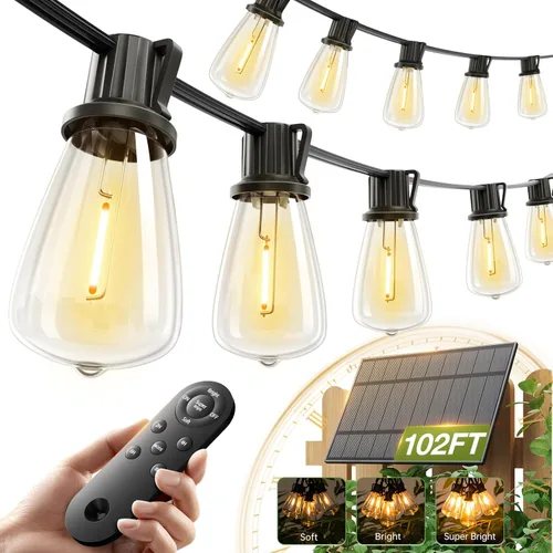 Miniatura 11 de addlon Luces de Cadena Solares de 33 (27+6) Pies Impermeables, Luz de Patio Solar con Control Remoto y Puerto USB, 9+1 Bombillas LED Irrompibles, 3