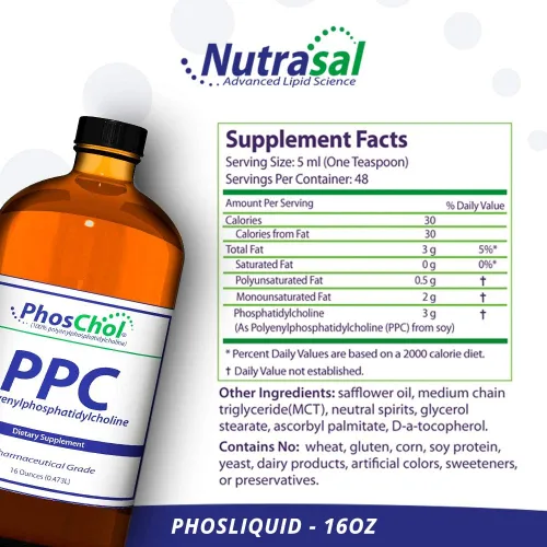 Miniatura 2 de Nutrasal PhosChol PPC Polienil FosfatidilColina Suplemento de colina 3000mg Líquido 16 oz