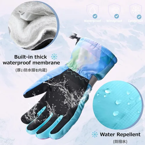 Miniatura 3 de Azarxis Guantes de esquí de nieve para niños, impermeables, resistentes al viento, cálidos guantes de snowboard para niños y niñas