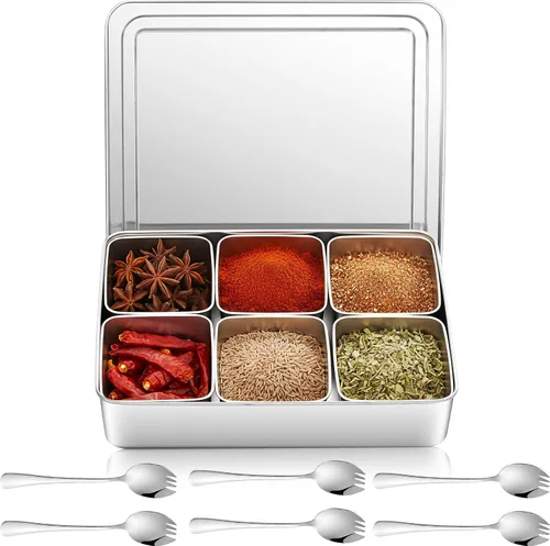 Miniatura 9 de Boao Sartenes Yakumi 304 de Acero Inoxidable Recipiente para Condimentos y Sazonadores con Tapas y Cucharas, Sartenes Japonesas Yakumi Mini
