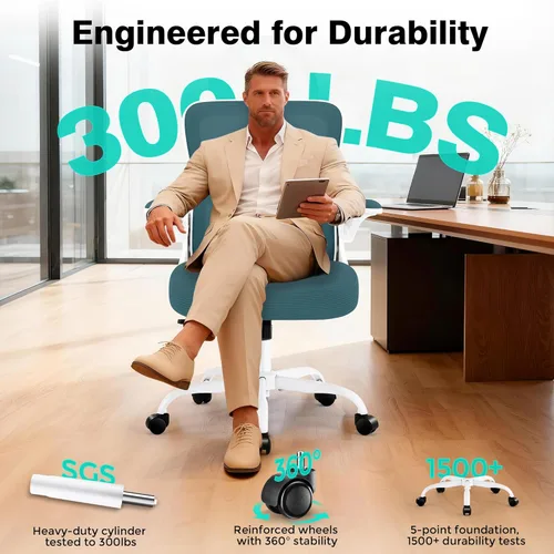 Miniatura 8 de AreShark Silla de oficina – Silla de escritorio ergonómica de malla transpirable con soporte lumbar ajustable y reposabrazos abatibles – Silla