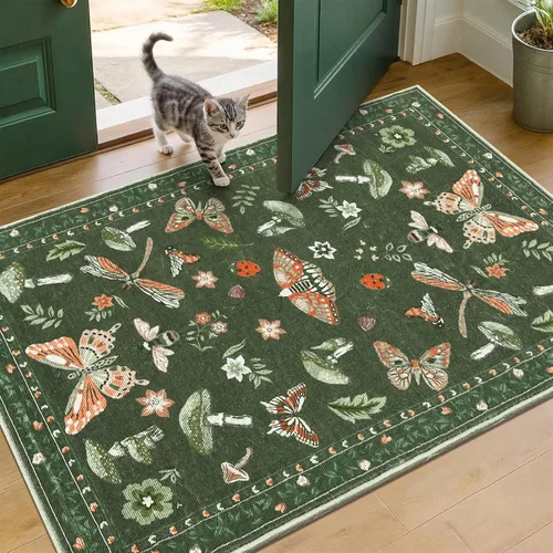 Miniatura 68 de ROYHOME - Alfombra con diseño de hongos e insectos, para pasillos, cocina o baño, antideslizante, lavable, suave, larga, 2 x 6, beige