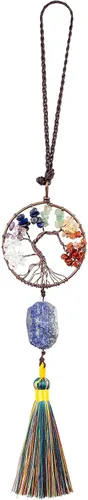 Miniatura 10 de rockcloud Adorno colgante de árbol de la vida de 7 chakras con borla de piedra cruda irregular para pared, automóvil, hogar, boda, jaspe rojo