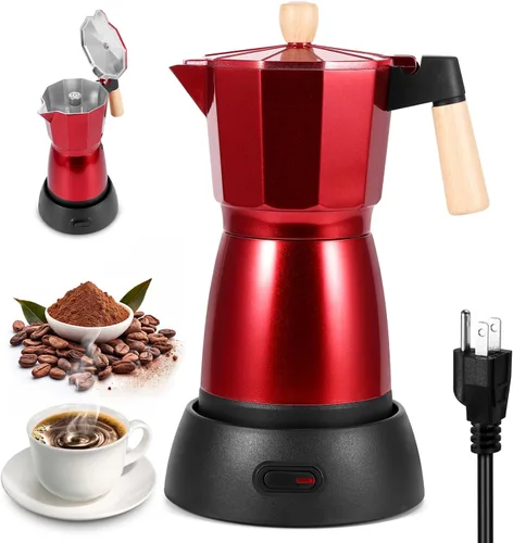 Cafetera de Espresso Eléctrica Moka Pot, Cafetera de Café Portátil de 6 Tazas 300ml con Protección contra Sobrecalentamiento y Base Desmontable,