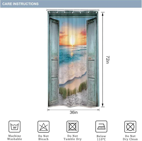 Miniatura 4 de Riyidecor Cortina de ducha para puerta de granero verde azulado para decoración de baño, 36 pulgadas de ancho x 72 pulgadas de alto, paisaje