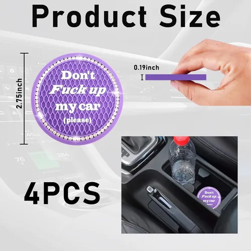 Miniatura 2 de Kewucn Paquete de 2 posavasos brillantes para automóvil, 2.75 pulgadas, antideslizantes, de goma suave, con diamantes de imitación, almohadilla