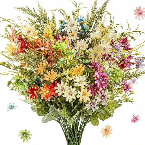 Waydress 6 paquetes de flores artificiales de flores silvestres artificiales, flores silvestres artificiales, ramo multicolor para interiores y