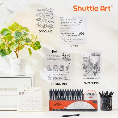 Miniatura 4 de Shuttle Art Bolígrafos de gel negros, paquete de 48 (20 bolígrafos con 28 repuestos), bolígrafos retráctiles de tinta de gel de punta media