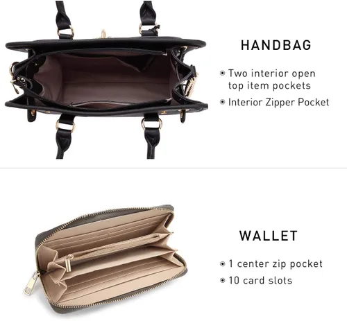 Miniatura 77 de Dasein Bolsos de mano de dos tonos para mujer, bolsos de hombro de cuero vegano, bolsa grande con cartera a juego