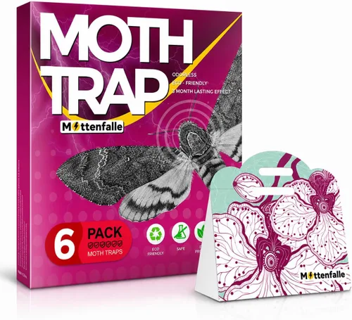 Mottenfalle Clothes Moth Traps paquete de 6 - Trampas para polillas Prime seguras no tóxicas ecológicas con feromonas herramienta adhesiva pegajosa