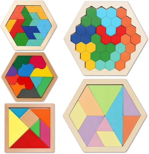 Miniatura 12 de Rompecabezas de bloques de madera para niños y adultos, rompecabezas de hexágono, juegos de rompecabezas de madera, juguete de forma