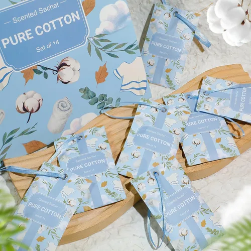 Miniatura 8 de SCENTORINI Sobres perfumados para cajones y armarios, aroma de algodón puro, paquete de 14 bolsitas de larga duración, ambientador de armario