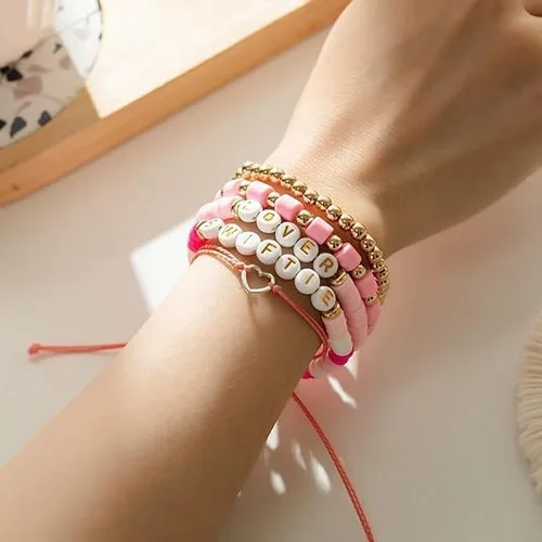 Miniatura 3 de SALBFL Pulseras elásticas para mujer, pulseras de cuentas, pulseras con dijes para mujeres, conjunto de pulseras, pulseras apilables, pulsera