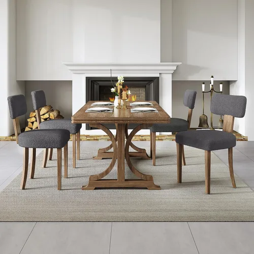 Miniatura 8 de AMERLIFE Juego de 2 sillas de cocina, sillas Boucle con respaldo y asiento curvados tapizados, marco de madera dura de estilo moderno, color gris