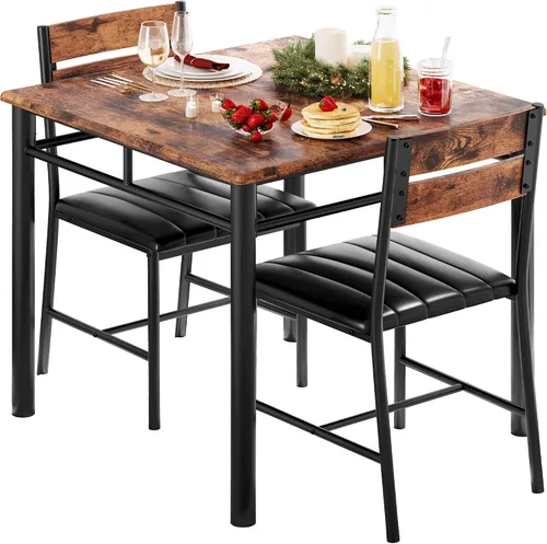 IRONCK Juego de mesa de comedor para 2, mesa de cocina pequeña con sillas tapizadas, juego de mesa de comedor para cocina y comedor, juego de Marrón