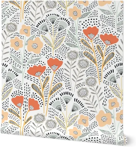 Papel tapiz para despegar y pegar, diseño de flores de color naranja, papel pintado extraíble personalizado Spoonflower