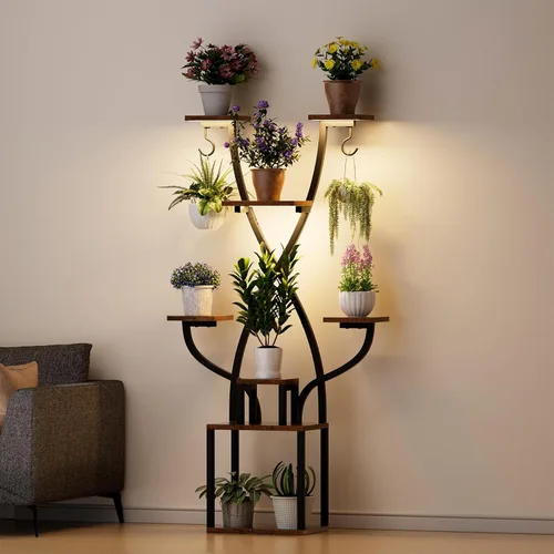 Miniatura 7 de Soporte para plantas de interior con luces de crecimiento, estante de metal de 8 niveles para múltiples plantas, soporte de esquina de 64 pulgadas