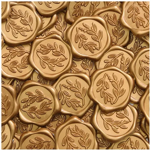 UNIQOOO Calcomanías de sello de cera, calcomanías de sello de invitación de boda de rama de olivo, 50 calcomanías autoadhesivas de oro antiguo, Rama