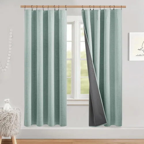 Miniatura 102 de NICETOWN Cortinas 100% opacas de 63 pulgadas de largo, 2 paneles de cortinas cortas con aislamiento térmico con forro para dormitorio, cortinas
