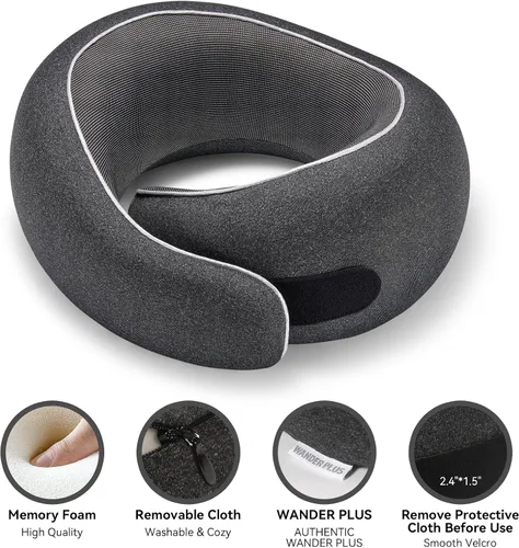 Miniatura 3 de WANDER PLUS® Almohada de viaje, 100% espuma viscoelástica para cuello, almohada de viaje para avión, soporte ergonómico para el cuello, ideal
