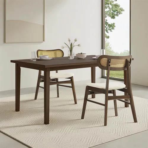 Miniatura 10 de KISLOT Rattan Dining Chairs Set of 4, Upholstered Modern Dining Room Chairs, Mid Century Oak Wood Kitchen Chairs with Rattan Backrest for Farmhouse
