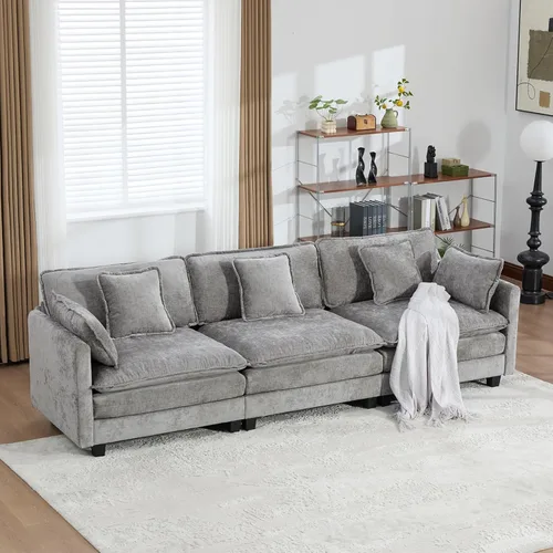 Miniatura 18 de Sofá modular negro de 111.5 pulgadas, sofás seccionales grandes de 3 plazas para sala de estar, sofá nube de tela de felpilla de gran