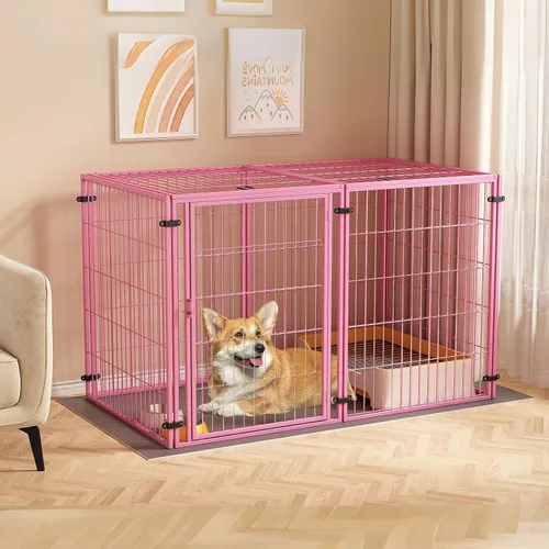 Miniatura 8 de XPIY Jaula grande para perros – Perrera de metal para perros medianos y pequeños, segura para interiores y exteriores, jaula grande para cachorros