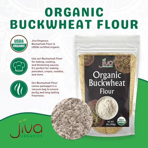 Miniatura 2 de Jiva Organics Harina de trigo sarraceno (oscuro), bolsa de 2 libras, vegano, sin OMG, kuttu, sabor terroso