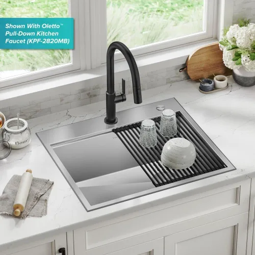 Miniatura 2 de KRAUS KWT311-25 Kore - Fregadero de cocina con estación de trabajo de 25 pulgadas, empotrado, acero inoxidable de calibre 16, con reborde integrado