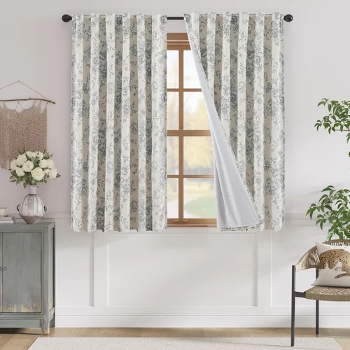 Miniatura 76 de Jinchan Cortinas de Mezcla de Lino con Estampado Floral para Sala de Estar, 84 Pulgadas de Largo, Cortinas con Bolsillo para Varilla y Tab Trasera