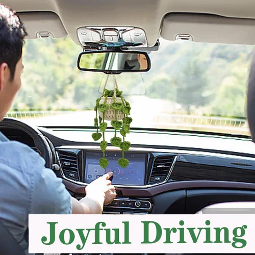 Miniatura 2 de Adorno para colgar en automóvil, lindo adorno de planta de ganchillo para espejo retrovisor, decoración de espejo retrovisor tejido a mano, Floret