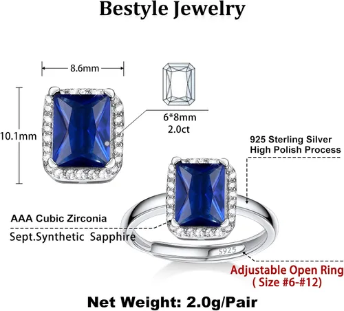 Miniatura 7 de 925 Sterling Silver Birthstone Rings for Women Girls with Clear 2ct HeartRoundTeardropSquare Crystal, Solitaire Diamond Halo Open Bands Cubic