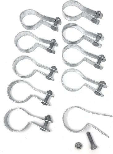 Paquete de 10 bandas de tensión con pernos y tuercas para valla de eslabones de cadena, puerta, postes (1-7/8 pulgadas)