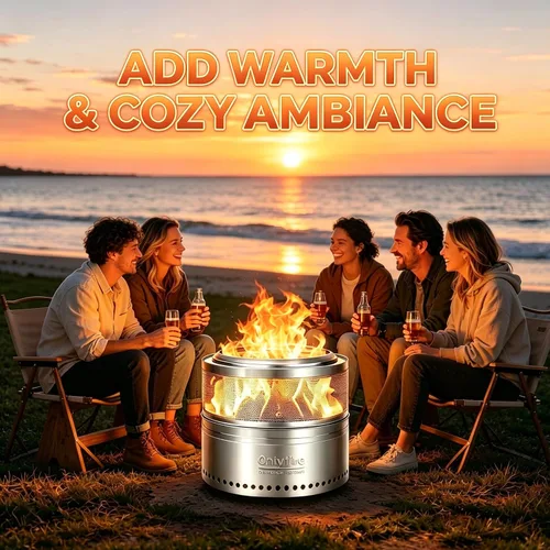 Miniatura 10 de Fogata de leña con bolsa de transporte, hoguera portátil desmontable de 19.5" para camping, tailgating, patio, patio trasero, chimenea perforada sin