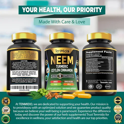 Miniatura 7 de Suplemento de hoja de neem – Fórmula 8 en 1 – Combina con cúrcuma, canela de Ceilán, jengibre, Tulsi, Ginkgo Biloba, Amla y pimienta negra – Apoyo a