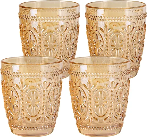abrwyy Juego de 4 vasos de vidrio ámbar vintage, vasos de vidrio resistentes de 9.5 onzas, vidrio antiguo, juego para fiestas, bodas, hogar,